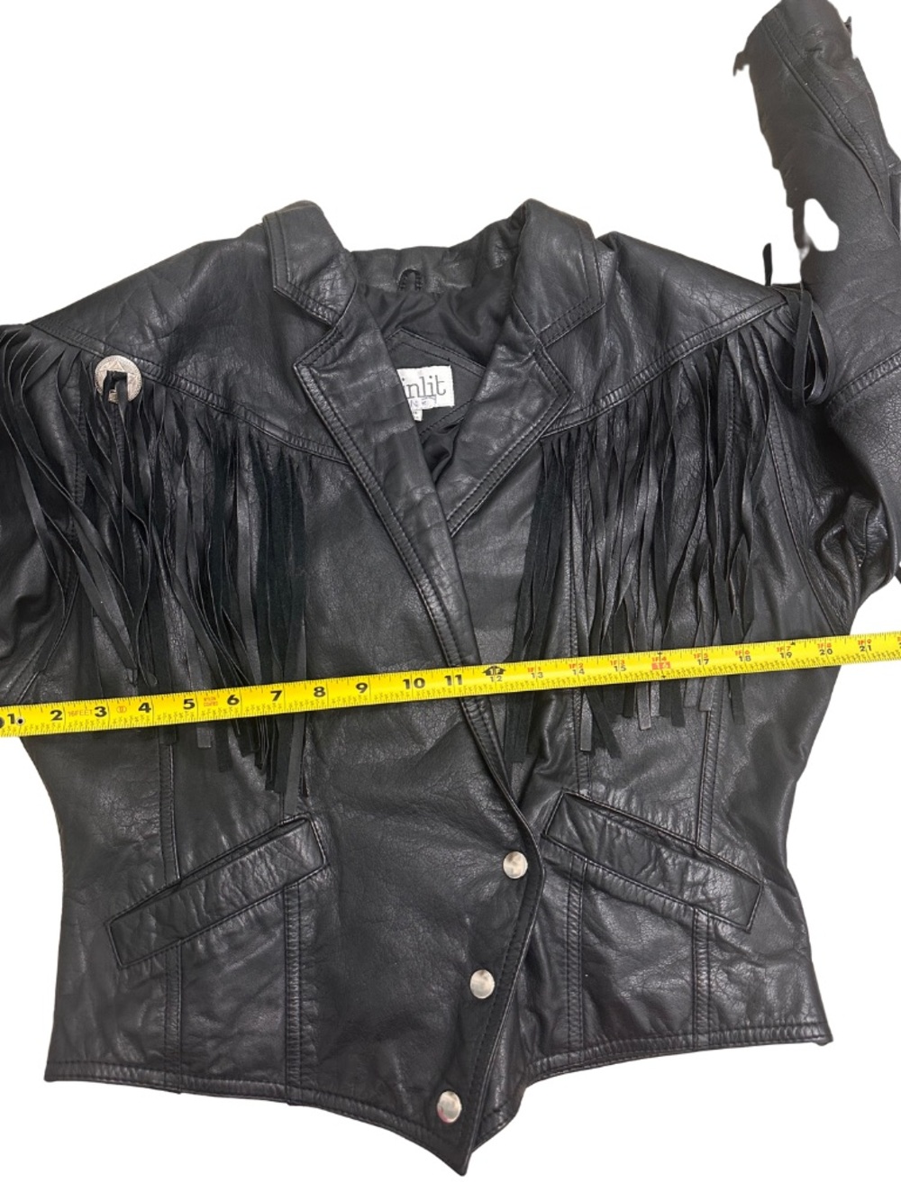 Vintage Winlit Black Leather Fringe Moto Jacket SZ Medium Western Biker GUC - Picture 7 of 11